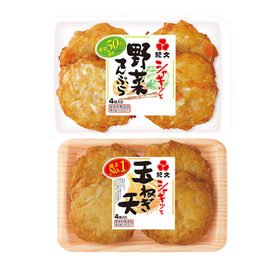 シャキッと玉ねぎ天・野菜天ぷら 187円(税抜)