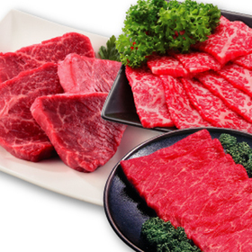 国産牛（モモ肉）ステーキ用・焼肉用・すきやき用・ブロック 398円(税抜)
