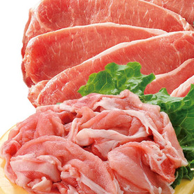 麦豚　●肩切落し肉　●ロースうす切り肉・カツソテー用 98円(税抜)