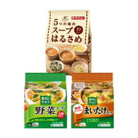 5つの味のスープはるさめ／素材のチカラ(野菜スープ／まいたけスープ) 228円(税抜)