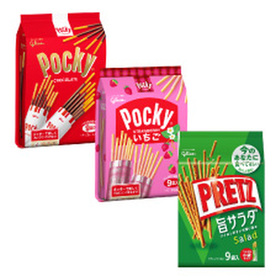 いちごポッキー／ポッキーチョコレート／プリッツ(旨サラダ) 204円(税込)