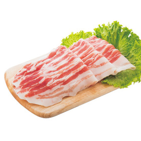 国産豚肉（バラ） ブロック・うす切り 213円(税込)