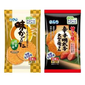 ●味かるた蜂蜜醤油　●辛子明太子大型揚せん 106円(税込)